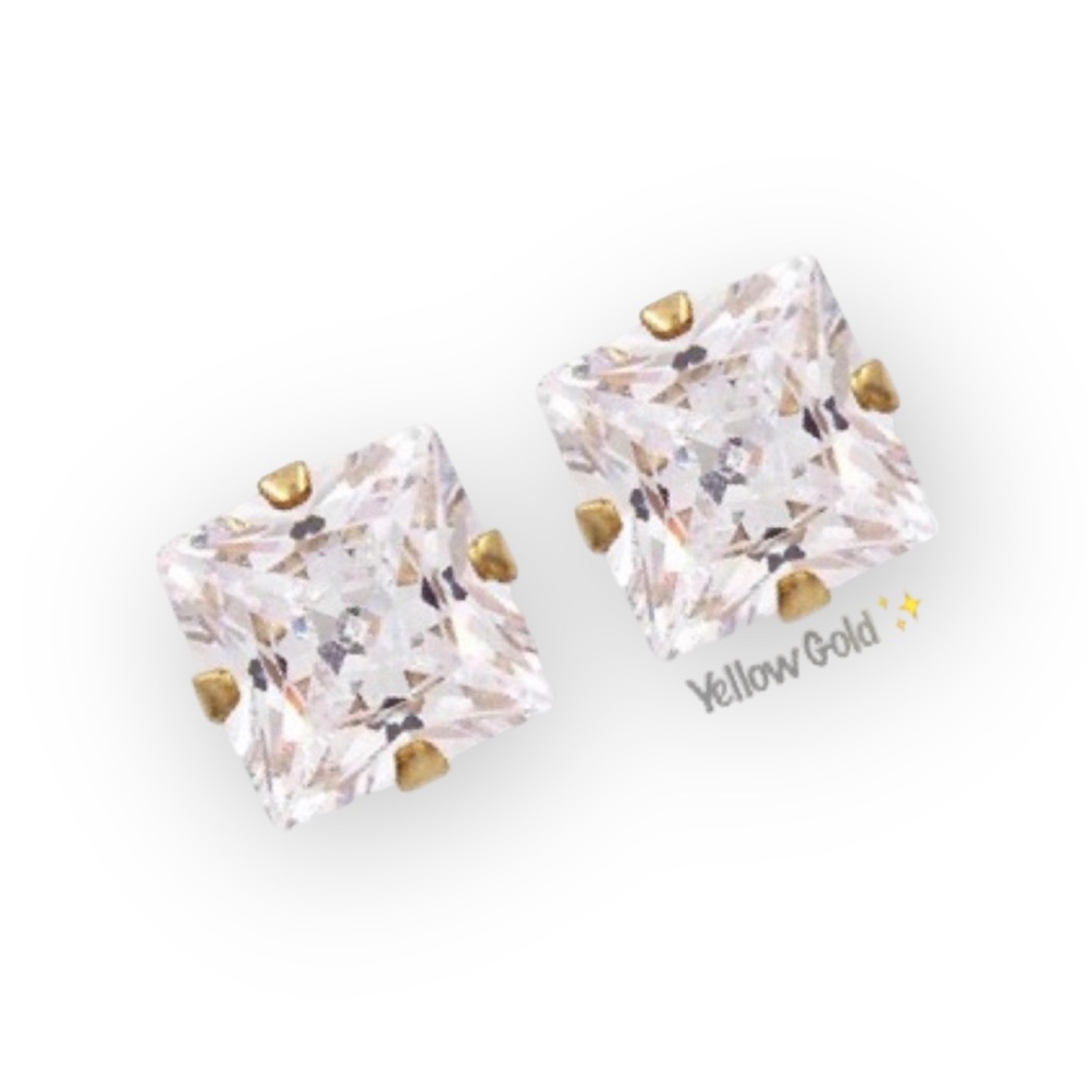 new ✦ White Sapphire Princess Cut Set of 3 Earrings ✦ Rose Gold 925 SS 18K GP ✦ - Picture 3 of 14